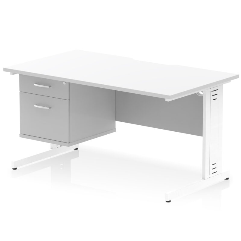 Surge Scalloped Edge 1400mm Cable Managed Straight Desk With Single Fixed Pedestal - Image 20