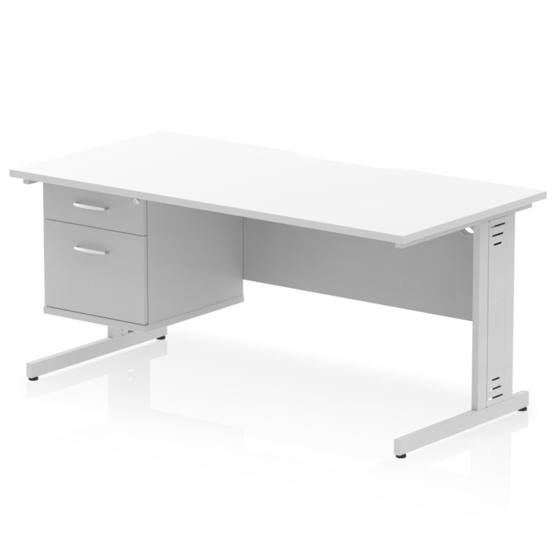 Surge Scalloped Edge 1600mm Cable Managed Straight Desk With Single Fixed Pedestal - Image 19