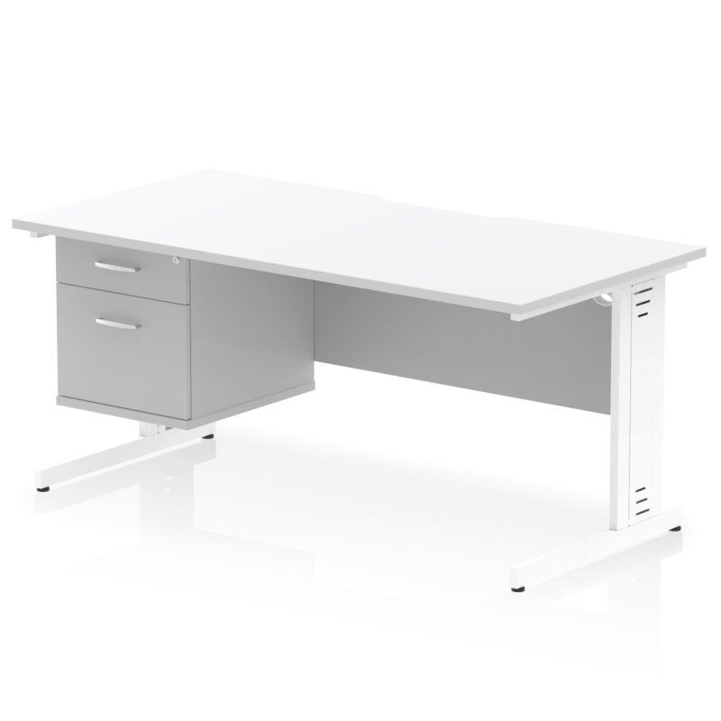 Surge Scalloped Edge 1600mm Cable Managed Straight Desk With Single Fixed Pedestal - Image 20