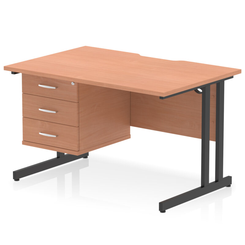 Surge Scalloped Edge 1200mm Cantilever Straight Desk With Single Fixed Pedestal - Image 21