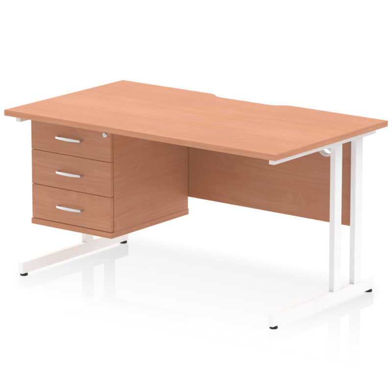 Surge Scalloped Edge 1400mm Cantilever Straight Desk With Single Fixed Pedestal - Image 23