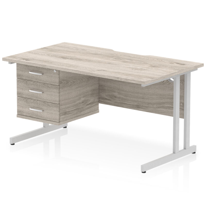 Surge Scalloped Edge 1400mm Cantilever Straight Desk With Single Fixed Pedestal - Image 25