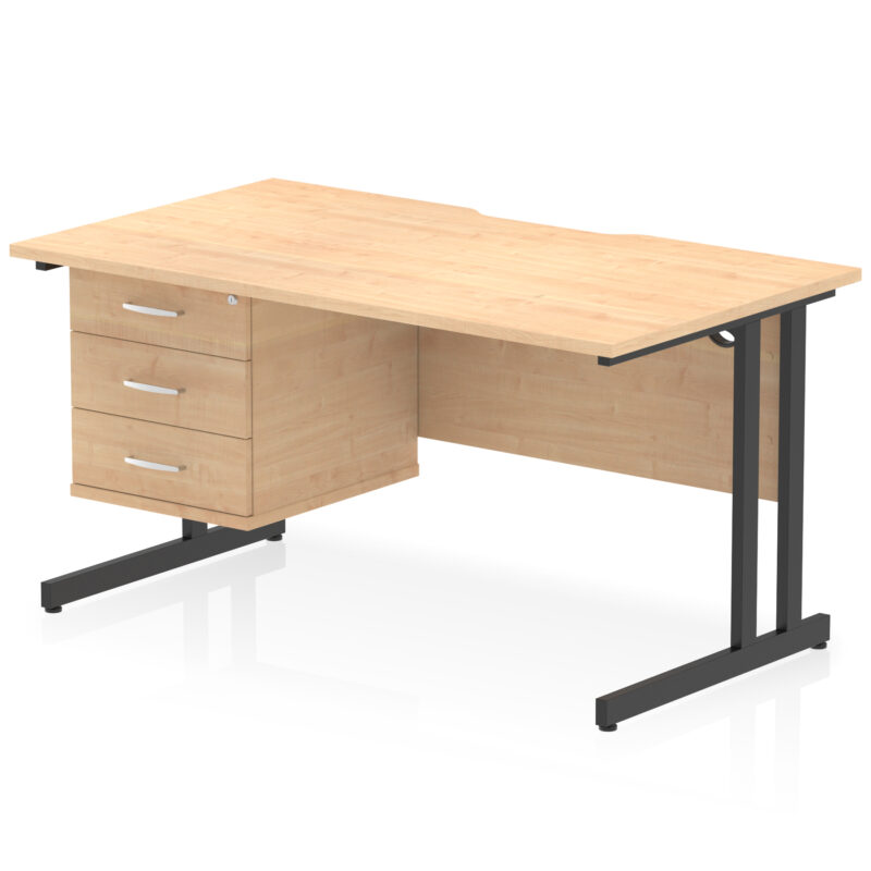 Surge Scalloped Edge 1400mm Cantilever Straight Desk With Single Fixed Pedestal - Image 27