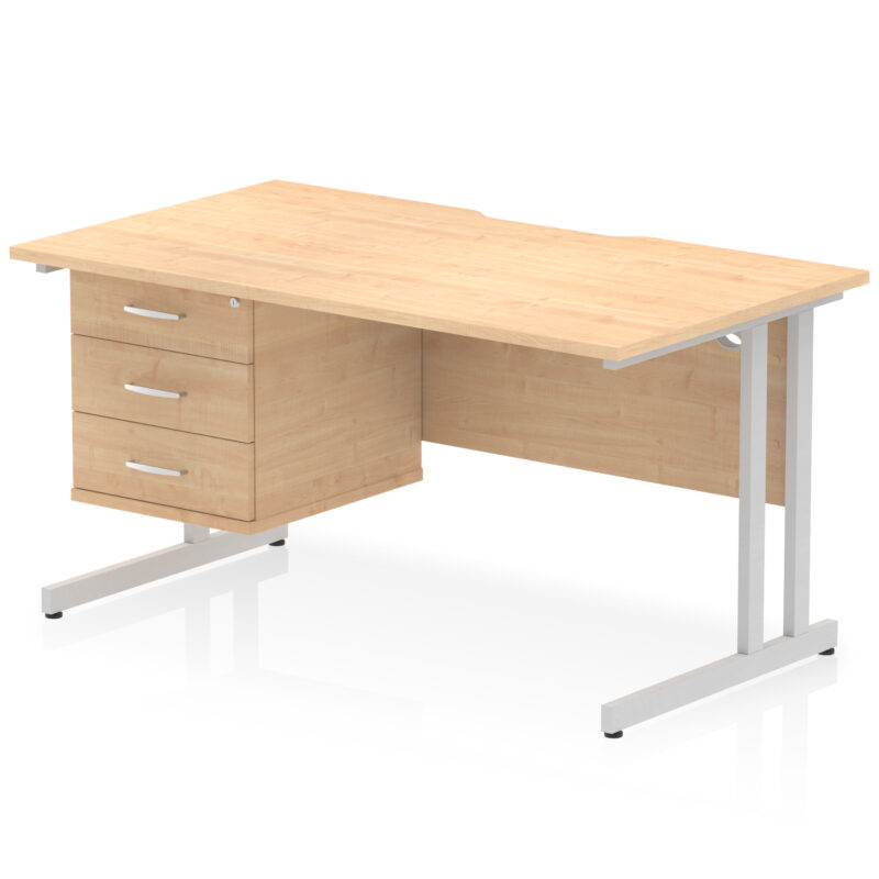 Surge Scalloped Edge 1400mm Cantilever Straight Desk With Single Fixed Pedestal - Image 28
