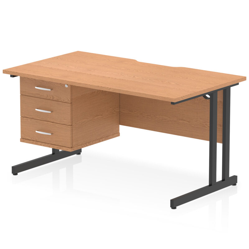 Surge Scalloped Edge 1400mm Cantilever Straight Desk With Single Fixed Pedestal - Image 30