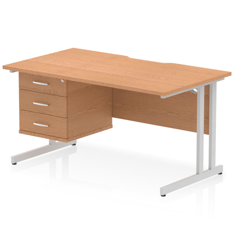 Surge Scalloped Edge 1400mm Cantilever Straight Desk With Single Fixed Pedestal - Image 31