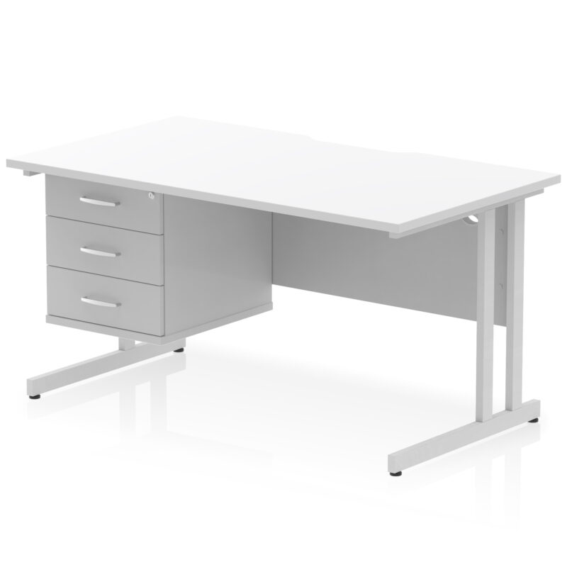 Surge Scalloped Edge 1400mm Cantilever Straight Desk With Single Fixed Pedestal - Image 37