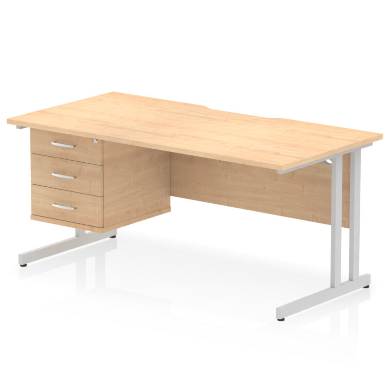 Surge Scalloped Edge 1600mm Cantilever Straight Desk With Single Fixed Pedestal - Image 28