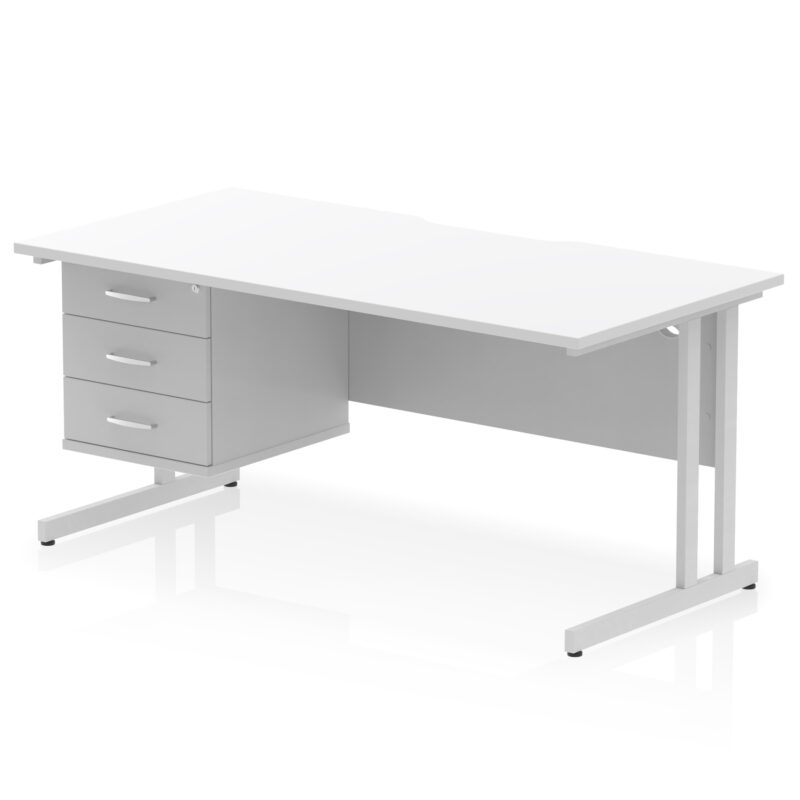 Surge Scalloped Edge 1600mm Cantilever Straight Desk With Single Fixed Pedestal - Image 37