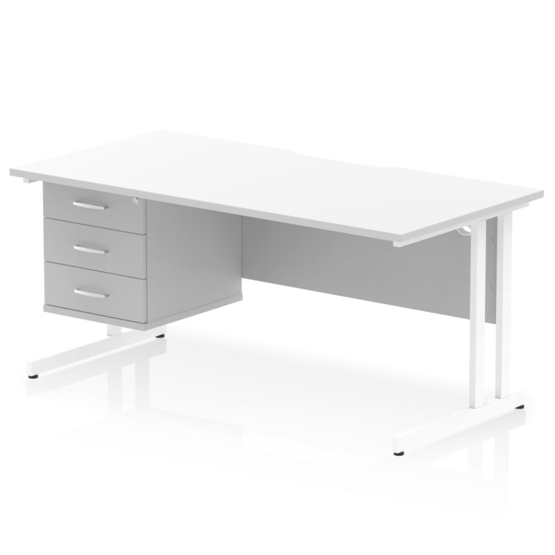 Surge Scalloped Edge 1600mm Cantilever Straight Desk With Single Fixed Pedestal - Image 38