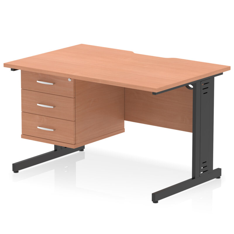 Surge Scalloped Edge 1200mm Cable Managed Straight Desk With Single Fixed Pedestal - Image 21