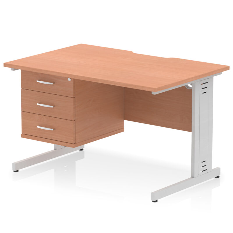 Surge Scalloped Edge 1200mm Cable Managed Straight Desk With Single Fixed Pedestal - Image 22