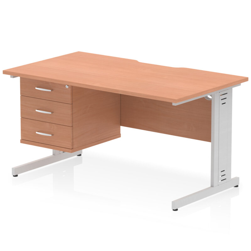 Surge Scalloped Edge 1400mm Cable Managed Straight Desk With Single Fixed Pedestal - Image 22