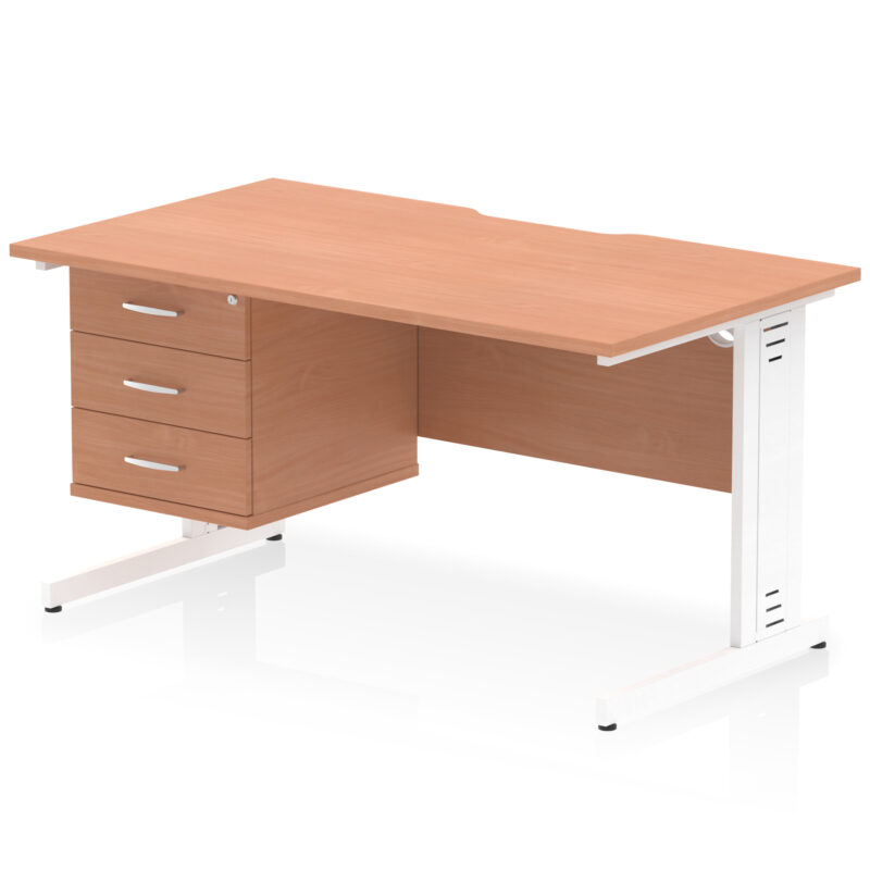 Surge Scalloped Edge 1400mm Cable Managed Straight Desk With Single Fixed Pedestal - Image 23
