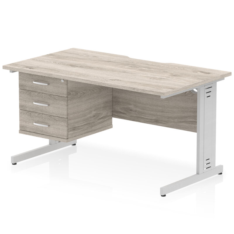 Surge Scalloped Edge 1400mm Cable Managed Straight Desk With Single Fixed Pedestal - Image 25