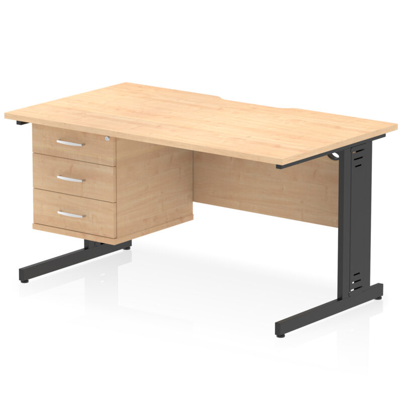 Surge Scalloped Edge 1400mm Cable Managed Straight Desk With Single Fixed Pedestal - Image 27