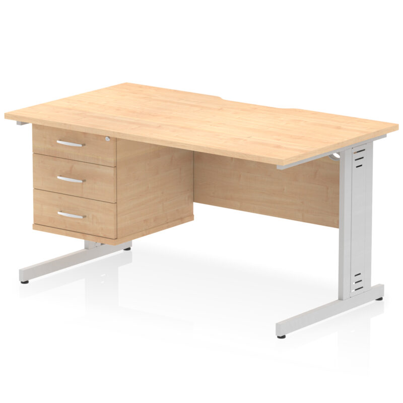 Surge Scalloped Edge 1400mm Cable Managed Straight Desk With Single Fixed Pedestal - Image 28
