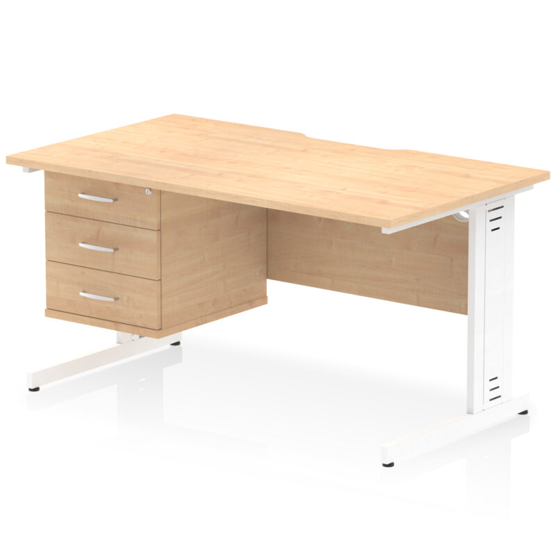 Surge Scalloped Edge 1400mm Cable Managed Straight Desk With Single Fixed Pedestal - Image 29