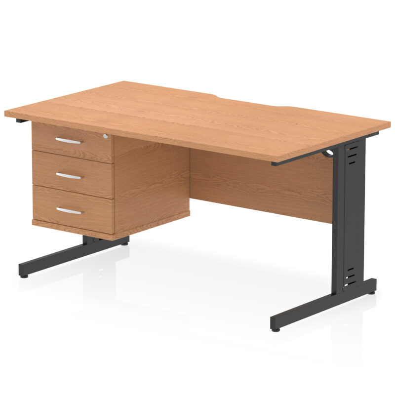 Surge Scalloped Edge 1400mm Cable Managed Straight Desk With Single Fixed Pedestal - Image 30