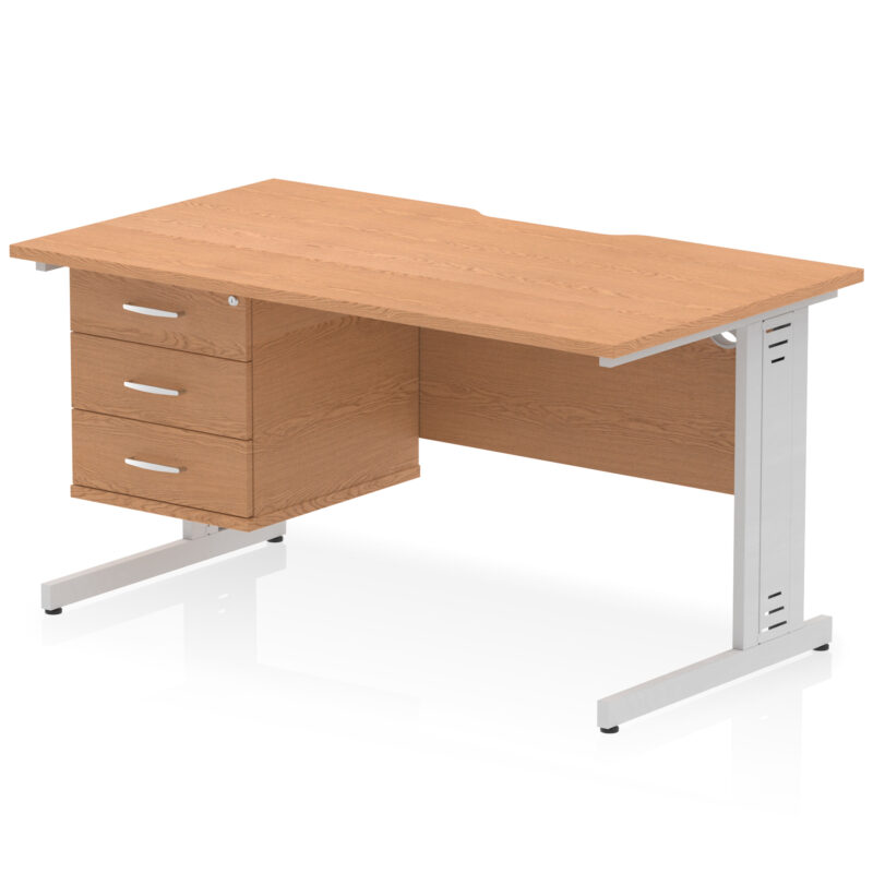 Surge Scalloped Edge 1400mm Cable Managed Straight Desk With Single Fixed Pedestal - Image 31