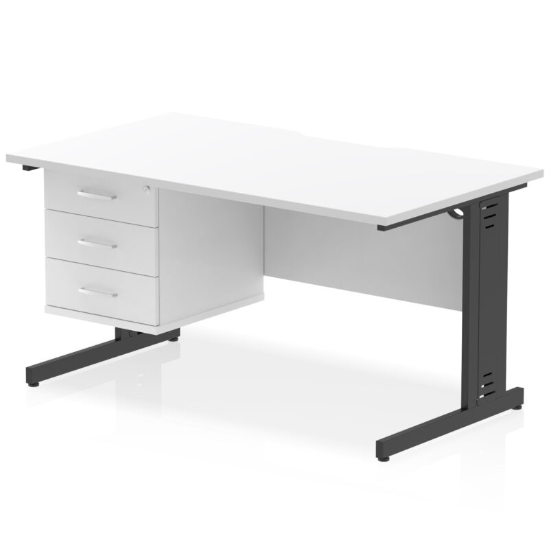 Surge Scalloped Edge 1400mm Cable Managed Straight Desk With Single Fixed Pedestal - Image 36