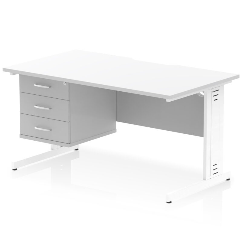 Surge Scalloped Edge 1400mm Cable Managed Straight Desk With Single Fixed Pedestal - Image 38