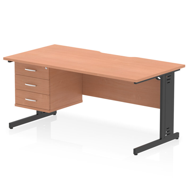 Surge Scalloped Edge 1600mm Cable Managed Straight Desk With Single Fixed Pedestal - Image 21
