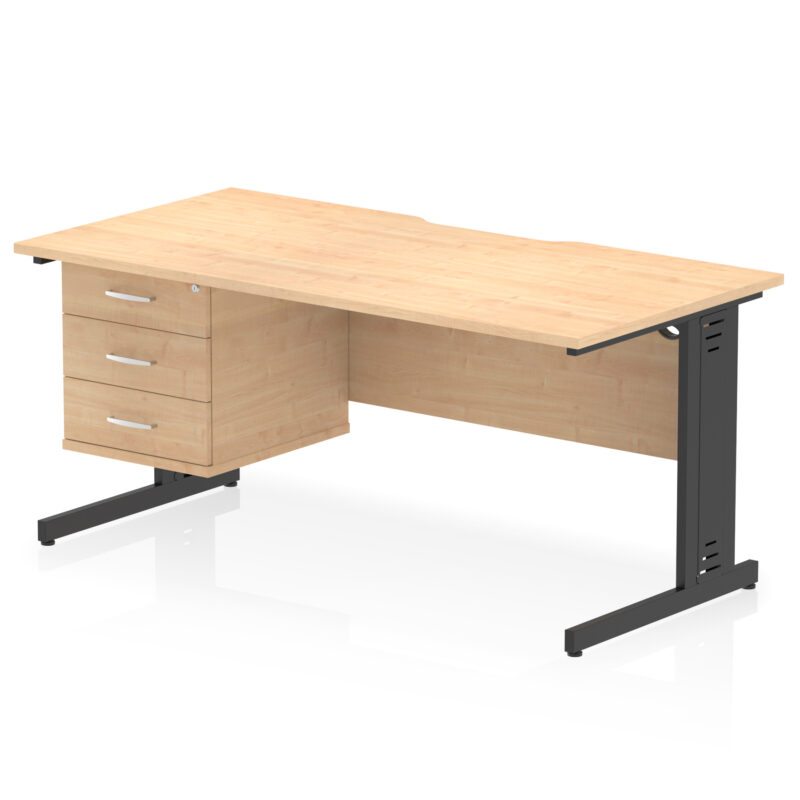 Surge Scalloped Edge 1600mm Cable Managed Straight Desk With Single Fixed Pedestal - Image 27