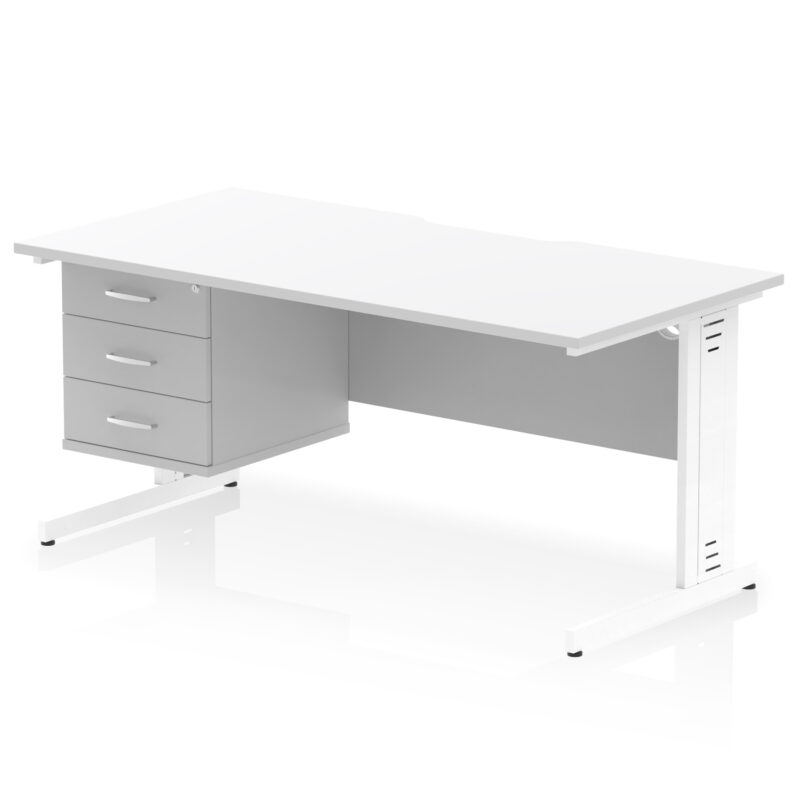 Surge Scalloped Edge 1600mm Cable Managed Straight Desk With Single Fixed Pedestal - Image 38