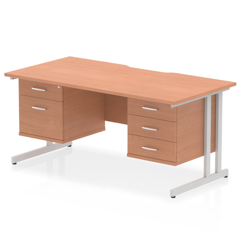Surge Scalloped Edge 1600mm Cantilever Straight Desk With Two Fixed Pedestal - Image 5