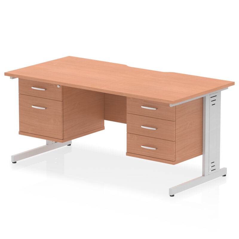 Surge Scalloped Edge 1600mm Cable Managed Straight Desk With Two Fixed Pedestal - Image 5