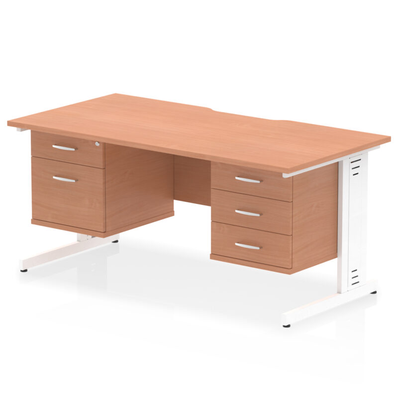 Surge Scalloped Edge 1600mm Cable Managed Straight Desk With Two Fixed Pedestal - Image 6
