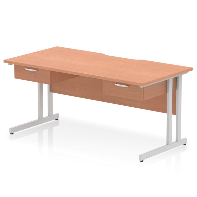 Surge Scalloped Edge Cantilever Straight Desk With Two One Drawer Fixed Pedestals - Image 7