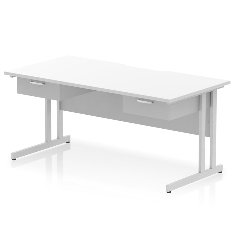 Surge Scalloped Edge Cantilever Straight Desk With Two One Drawer Fixed Pedestals - Image 12