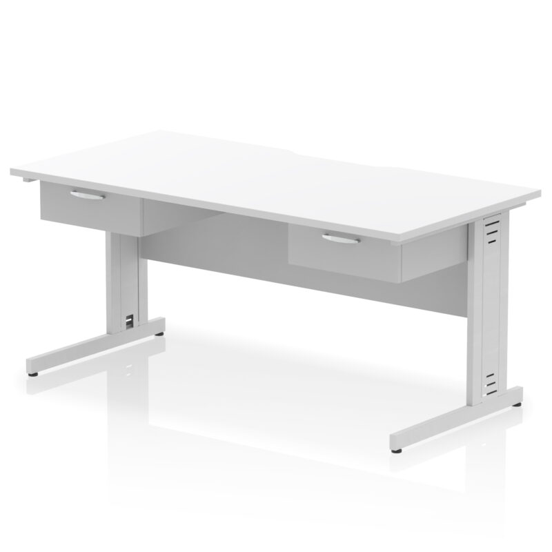 Surge Scalloped Edge Cable Managed Straight Desk With Two One Drawer Fixed Pedestals - Image 12
