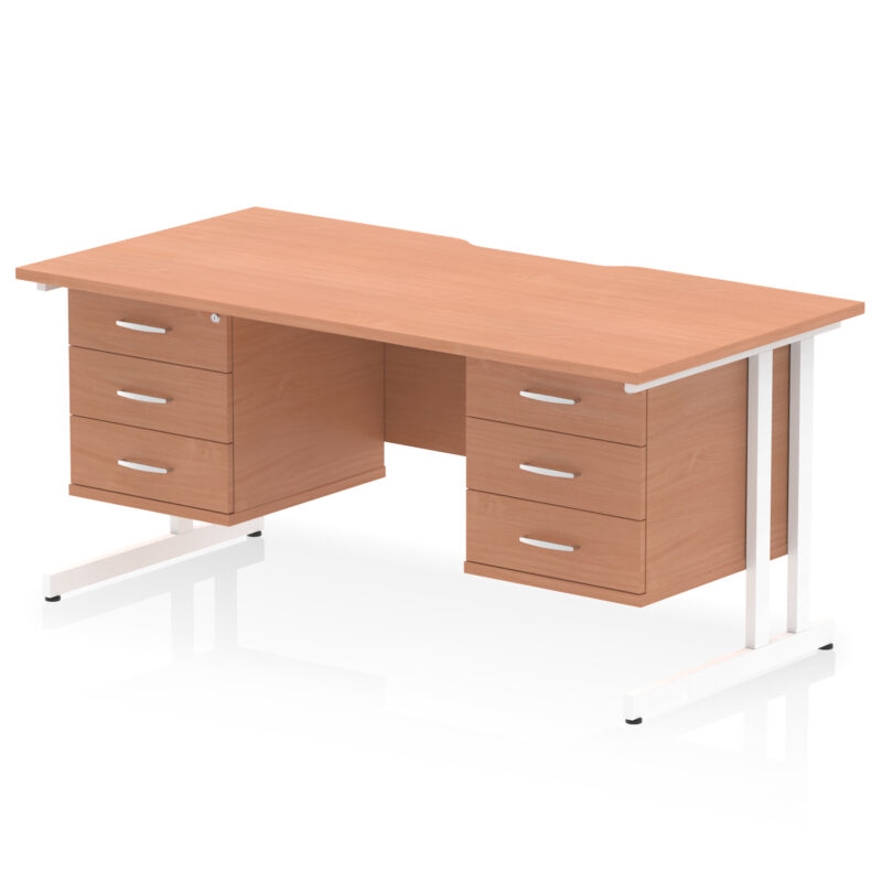 Surge Scalloped Edge 1600mm Cantilever Straight Desk With Two Fixed Pedestal - Image 42