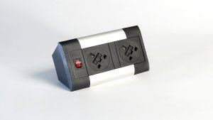 Surge Desktop Module 2 x 5A UK Sockets, 1 x Neon Switch, 1 x 500mm Lead to 3 Pole Connector in Black