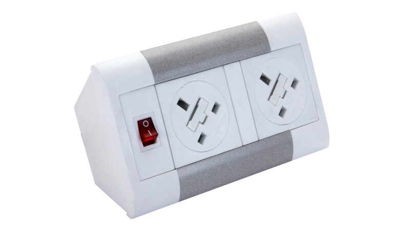 Surge Desktop Module 2 x 5A UK Sockets, 1 x Neon Switch, 1 x 500mm Lead to 3 Pole Connector in White - Image 2