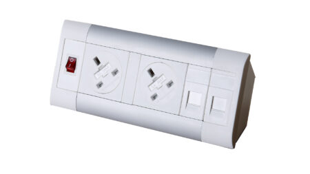 Surge Desktop Module 2 x 5A UK Sockets, 1 x Neon Switch, 1 x 500mm Lead to 3 Pole Connector in White