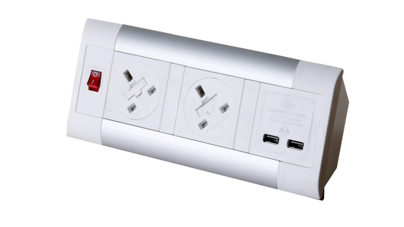 Surge Desktop Module 2 x 5A UK Sockets, 1 x Neon Switch, 1 x 500mm Lead to 3 Pole Connector in White - Image 4
