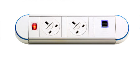 Surge Desktop Module 2 x 3.15A UK Sockets, 1 x Neon Switch, 1 x 500mm Lead to 3 Pole Connector in Black