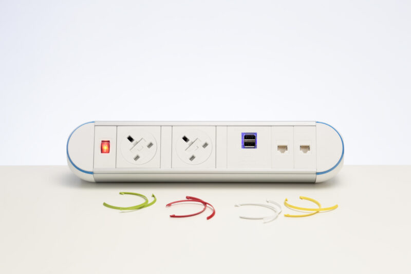 Surge Desktop Module 2 x 3.15A UK Sockets, 1 x Neon Switch, 1 x 500mm Lead to 3 Pole Connector in Black - Image 2