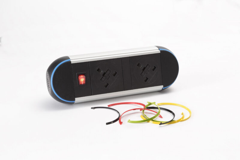 Surge Desktop Module 2 x 3.15A UK Sockets, 1 x Neon Switch, 1 x 500mm Lead to 3 Pole Connector in White - Image 2