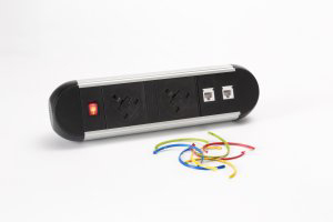 Surge Desktop Module 2 x 3.15A UK Sockets, 1 x Neon Switch, 1 x 500mm Lead to 3 Pole Connector in White