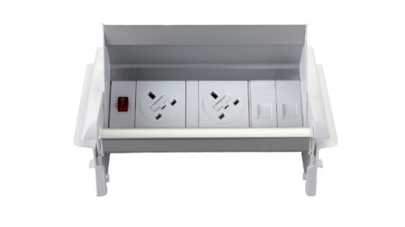 Surge Pop-Up Module 2 x UK Sockets, 1 x Neon Switch, 1 x 500mm Lead to 3 Pole Connector in White