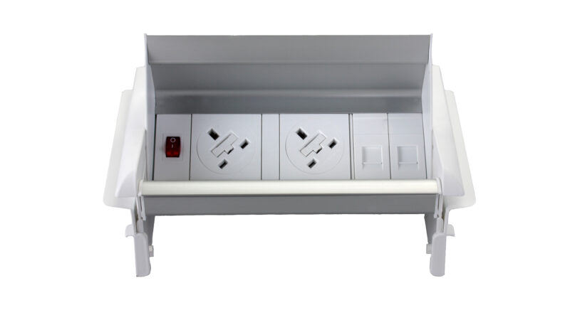 Surge Pop-Up Module 2 x UK Sockets, 1 x Neon Switch, 1 x 500mm Lead to 3 Pole Connector in White
