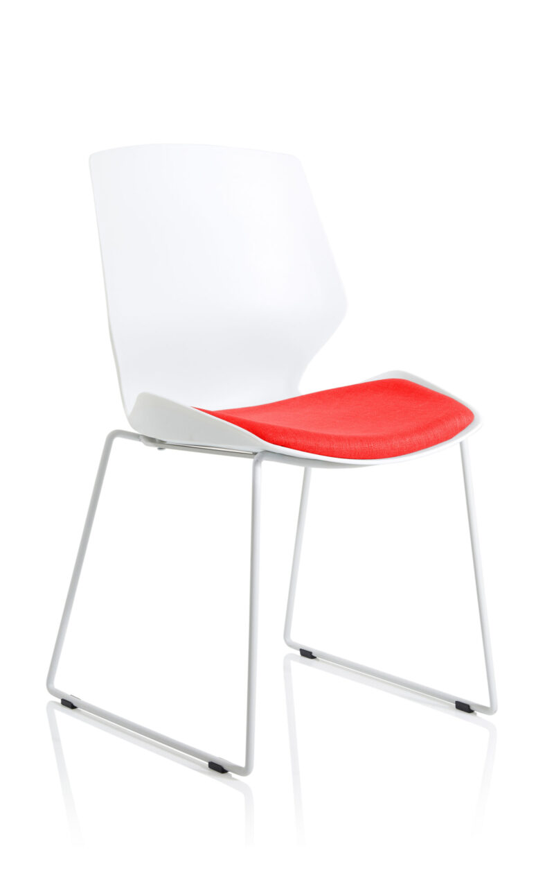 Verona Sled White Frame Fabric Seat Visitor Chair - Image 9