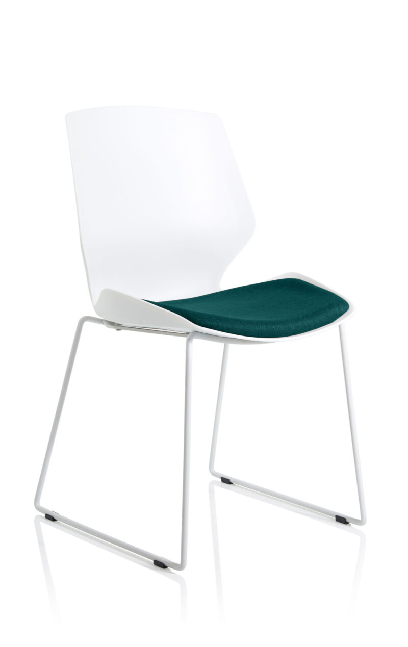 Verona Sled White Frame Fabric Seat Visitor Chair - Image 11