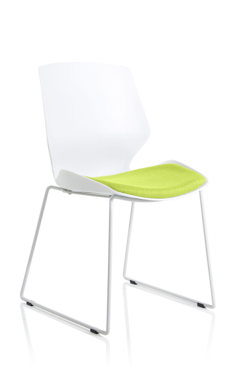 Verona Sled White Frame Fabric Seat Visitor Chair - Image 12