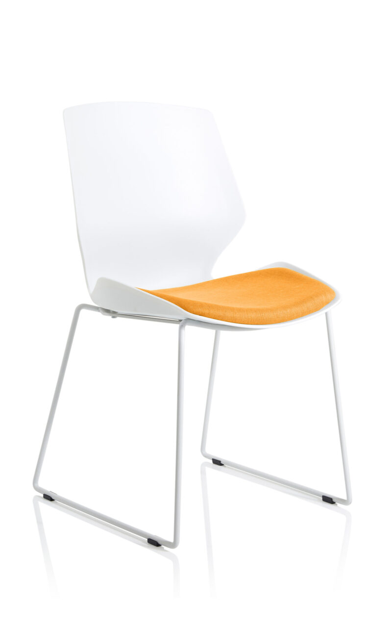 Verona Sled White Frame Fabric Seat Visitor Chair - Image 13